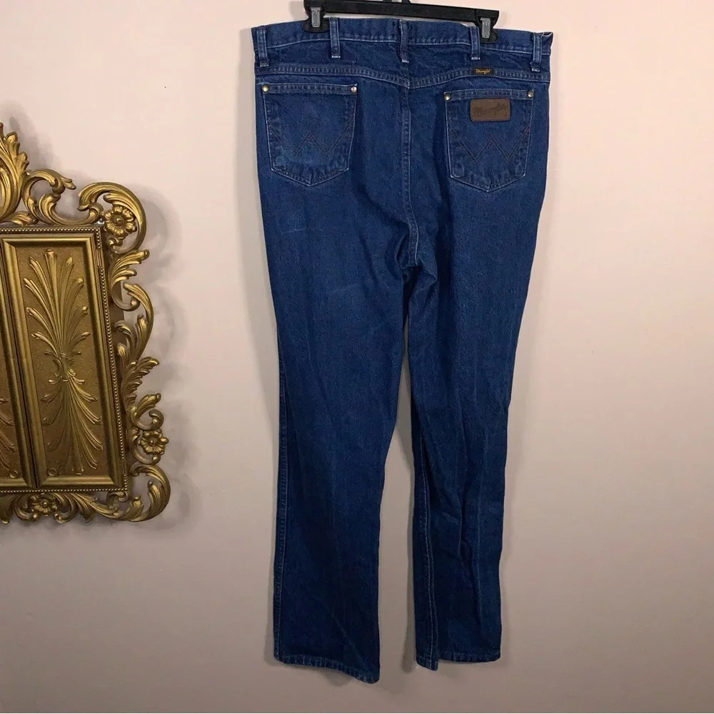 Actual 37x33 Wrangler Slim Fit Blue Denim Jeans 36MWZ Western Bootcut Cowboy Cut